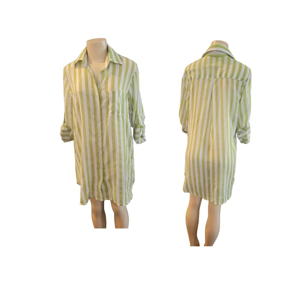 Violet Sky Longline Hi Lo Striped Button Down Lightweight Shirt Dress/Cover Up